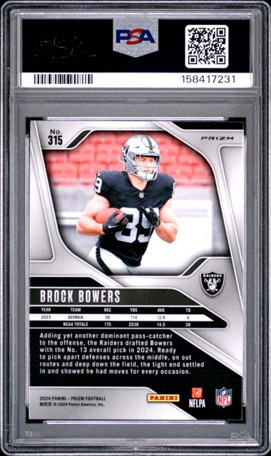 Brock Bowers 2024 Panini Prizm Orange Lazer PSA 9
