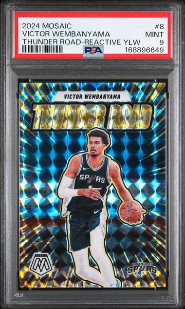 Victor Wembanyama 2024-25 Mosaic Thunder Road Reactive Yellow PSA 9
