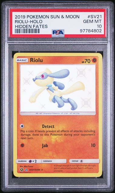 Riolu Pokémon Hidden Fates Shiny Holo Rare #SV21/SV94 PSA 10