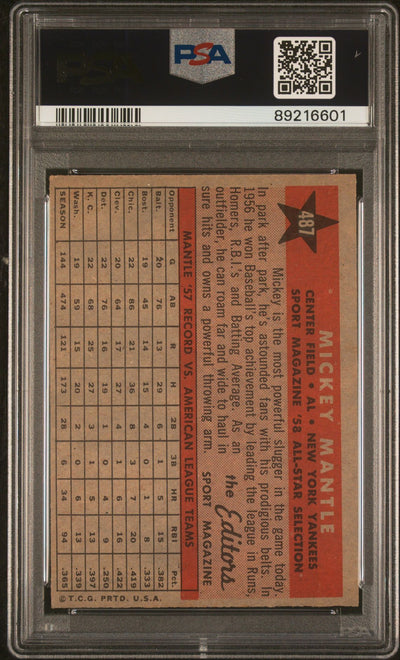 Mickey Mantle 1958 Topps #487 All Star PSA 6.5