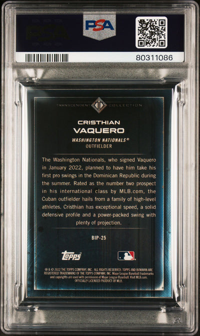 Cristhian Vaquero 2022 Bowman Transcendent Collection Bowman Icons /50 Swinging PSA 9