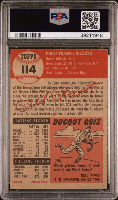 Phil Rizzuto 1953 Topps #114 PSA 5