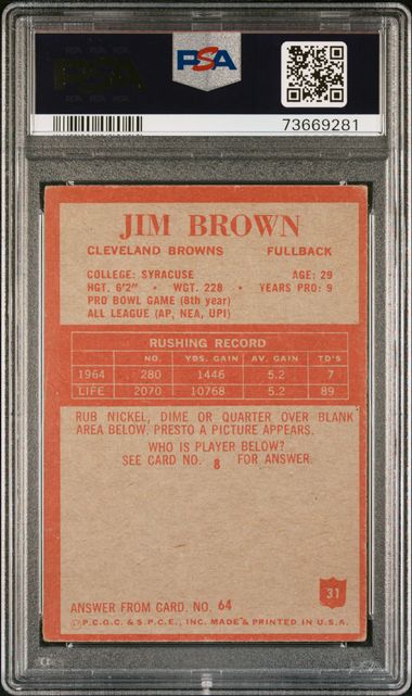Jim Brown 1965 Philadelphia #31 PSA 4