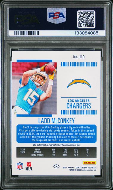 Ladd McConkey 2024 Panini Contenders Auto Variation RC PSA 9