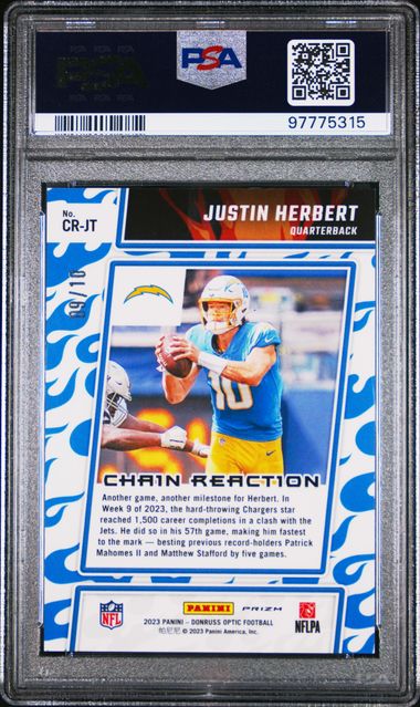 Justin Herbert 2023 Panini Donruss Optic Chain Reaction gold prizm #'d 09/10 PSA 10