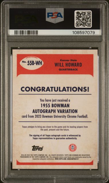 Will Howard 2023 Bowman Chrome University '55 autograph orange ref. #'d 12/25 PSA 10