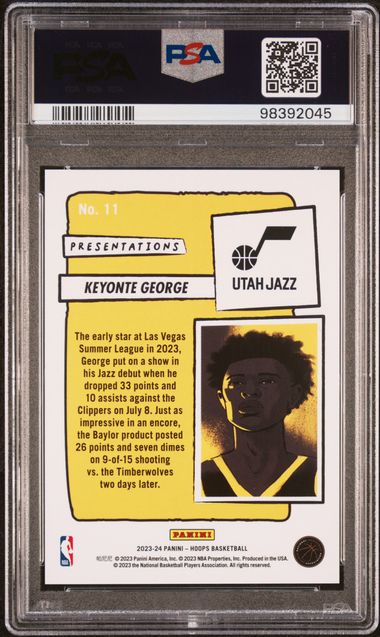 Keyonte George 2023-24 Panini NBA Hoops Presentations rookie card PSA 10