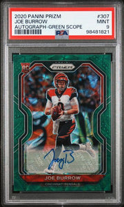 Joe Burrow 2020 Panini Prizm autograph green scope #'d 71/75 PSA 9