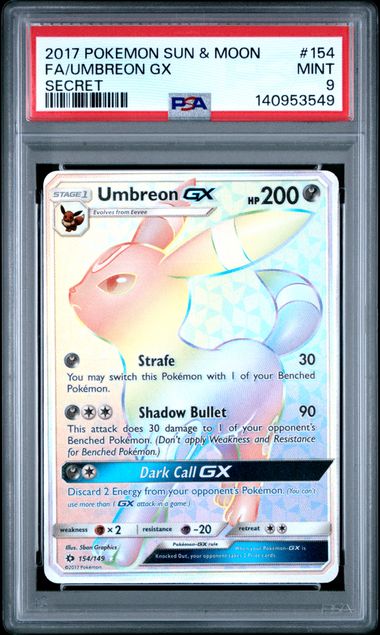 Umbreon GX Pokémon Sun & Moon Rainbow Secret Rare #154/149 PSA 9