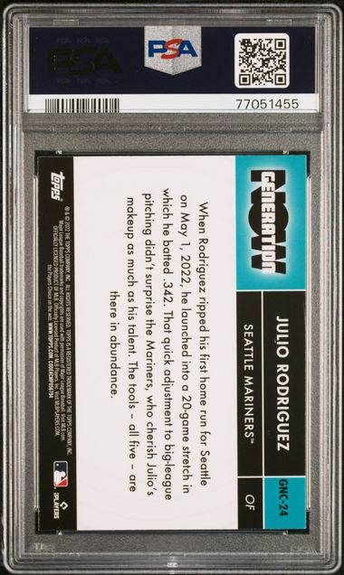 Julio Rodriguez 2022 Topps Chrome Update Generation Now Rookie Refractor PSA 10