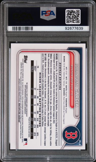 Johanfran Garcia 2024 1st Bowman Chrome Mini Diamond autograph ref. #'d 015/100 PSA 9