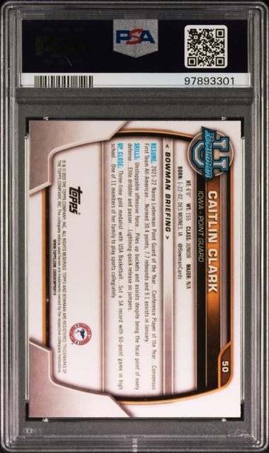 Caitlin Clark 2022 1st Bowman Chrome University PSA 10