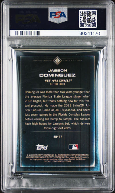 Jasson Dominguez 2022 Bowman Transcendent Collection Bowman Icons /50 Batting PSA 10