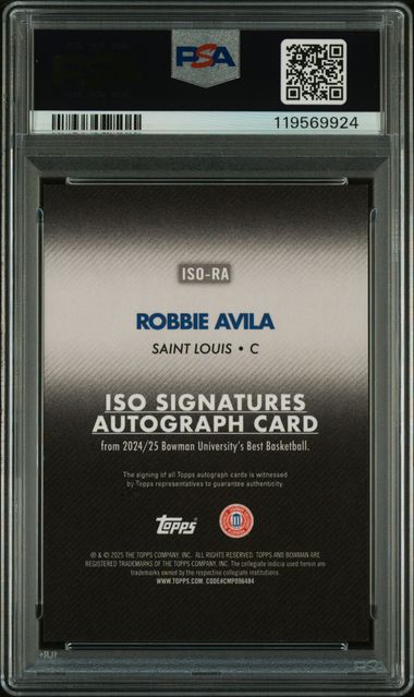 Robbie Avila 2024 Bowman U Best Iso Signatures Auto Red Refractor #'d 3/5 PSA 9