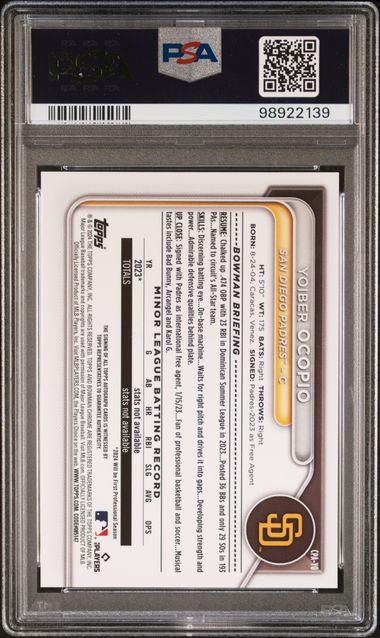 Yoiber Ocopio 2024 1st Bowman Chrome autograph PSA 10