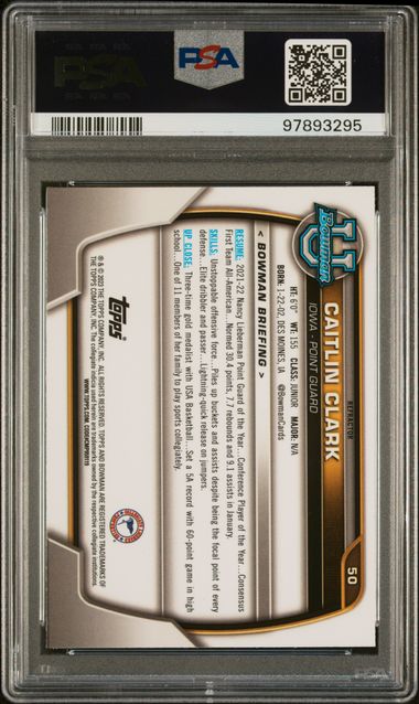 Caitlin Clark 2022 1st Bowman Chrome University refractor PSA 9