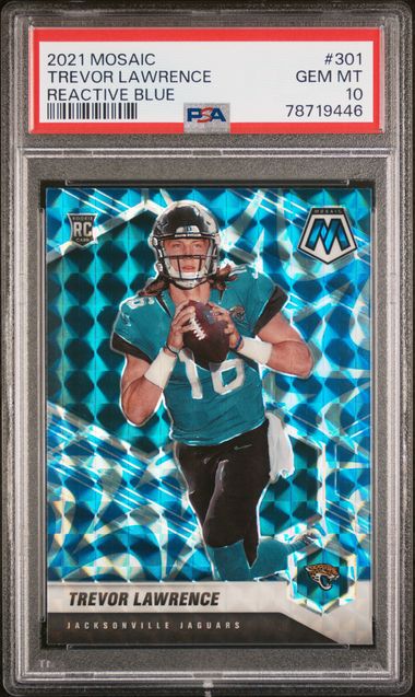 Trevor Lawrence 2021 Panini Mosaic Reactive Blue prizm rookie card PSA 10