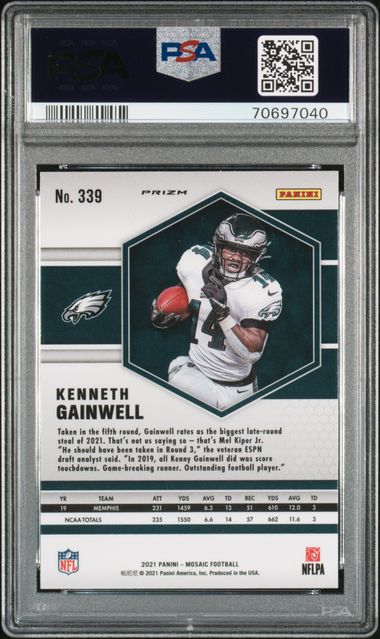 Kenneth Gainwell 2021 Panini Mosaic Genesis Rookie Card PSA 10