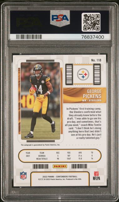 George Pickens 2022 Panini Contenders Red Zone autograph RC PSA 10