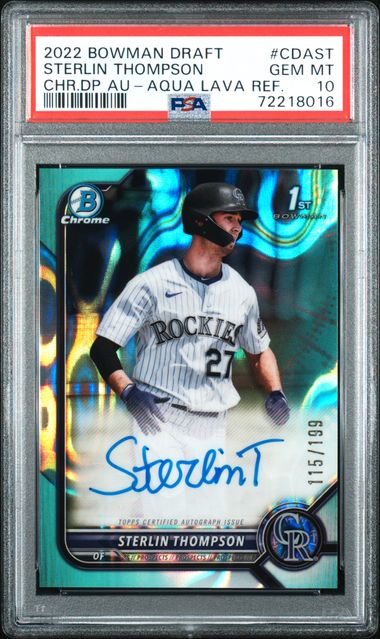 Sterlin Thompson 2022 Bowman Draft 1st Bowman Chrome Aqua Lave Autograph 