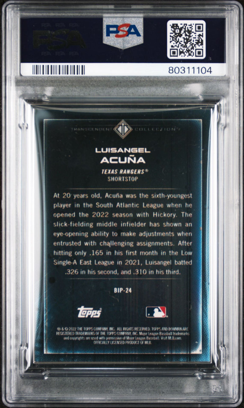Luisangel Acuna 2022 Bowman Transcendent Collection Bowman Icons /50 Swinging PSA 10