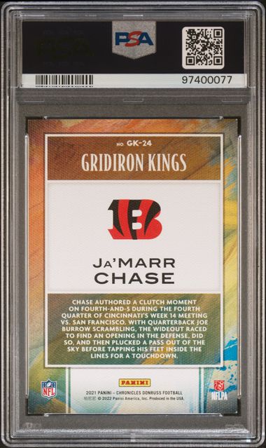 Ja'Marr Chase 2021 Panini Chronicles Gridiron Kings Purple #'d 26/49 PSA 8