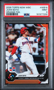 Juan Soto 2026 Topps Now WBC Orange Foil #'d 02/25 PSA 9