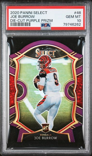 Joe Burrow 2020 Panini Select Die-Cut Purple Prizm RC PSA 10