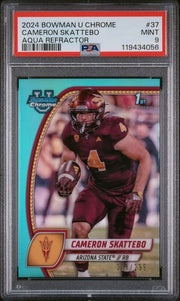 Cam Skattebo 2024 Bowman U Chrome Aqua Refractor #'d 014/299 PSA 9