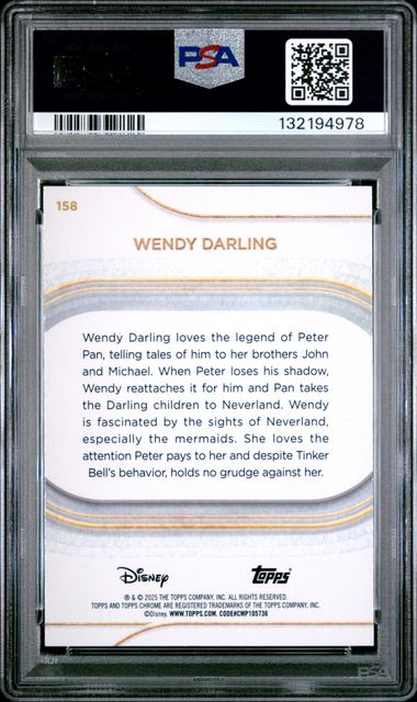 Wendy Darling 2025 Topps Chrome Disney #158 Blue Refractor /150 PSA 8