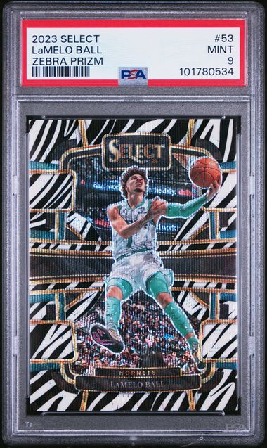 LaMelo Ball 2023 Panini Select Zebra Prizm SSP PSA 9