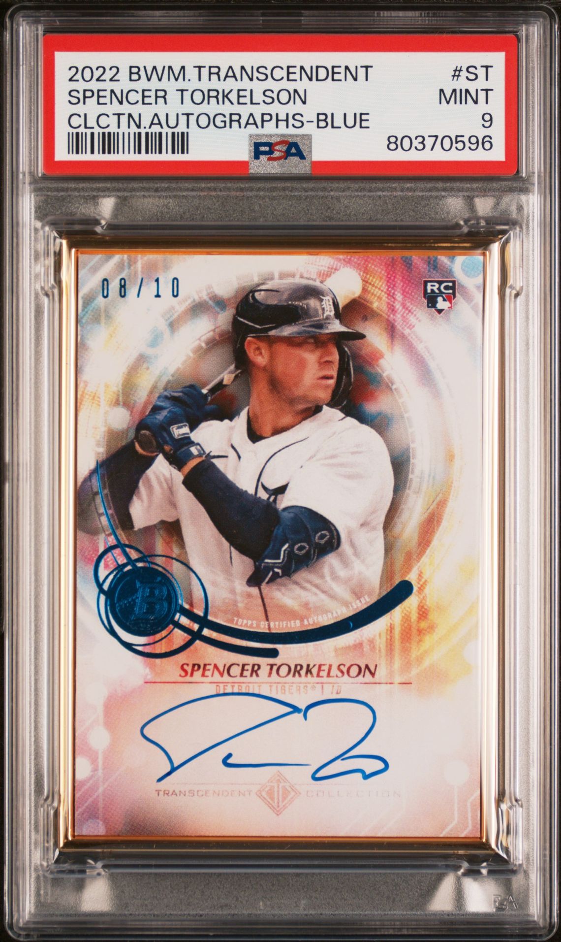 Spencer Torkelson 2022 Bowman Transcendent autograph rookie card blue #'d 08/10 PSA 9