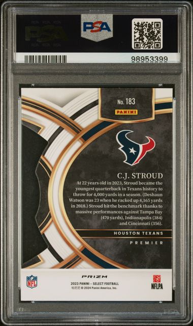 CJ Stroud 2023 Panini Select Die-Cut Green & Yellow Prizm RC PSA 10