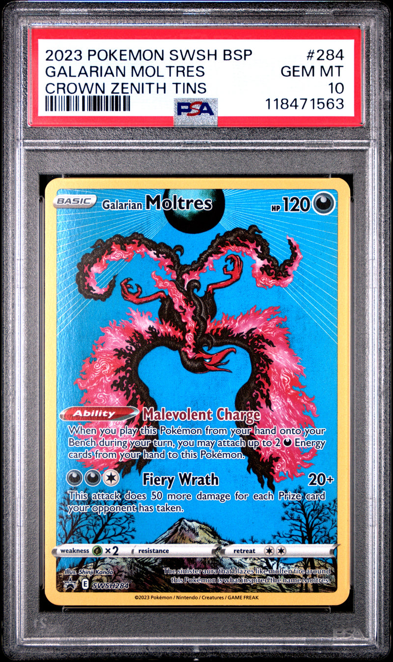 2023 Pokemon Swsh Black Star Promo Galarian Moltres Crown Zenith Tins 284 PSA 10