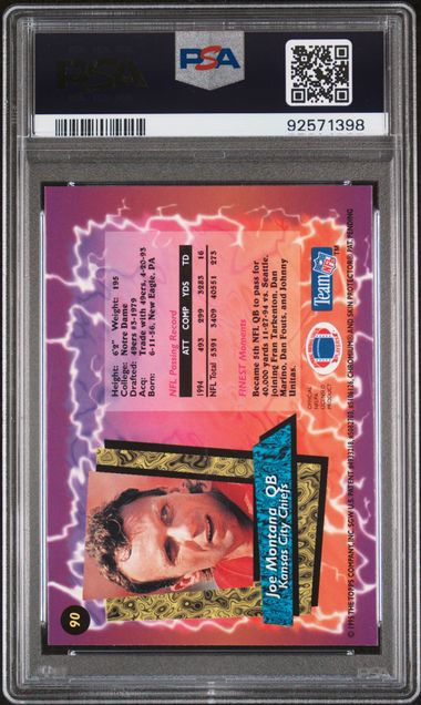Joe Montana 1995 Topps Finest Refractor w/ Coating PSA 8