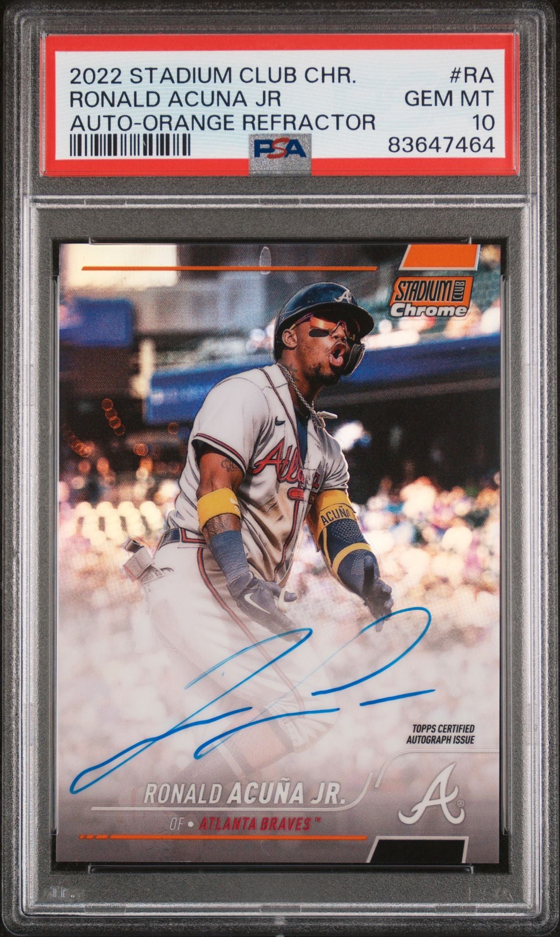 Ronald Acuna Jr. 2022 Stadium Club Chrome Orange Refractor Autograph #'d 05/25 PSA 10