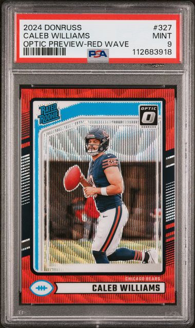Caleb Williams 2024 Donruss Optic-Preview Red Wave Prizm Rated Rookie PSA 9