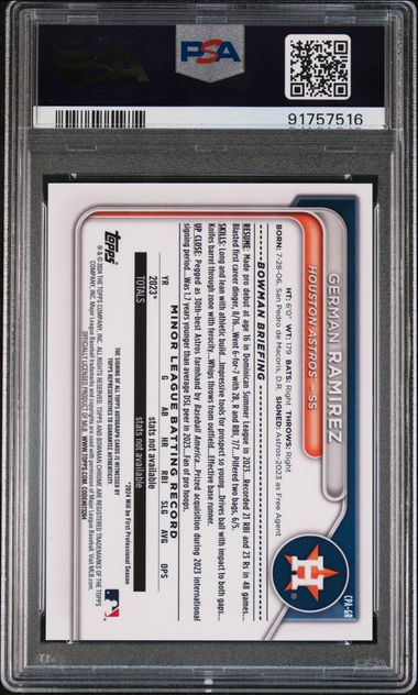 German Ramirez 2024 Bowman Chrome Prospect AU-Speckle /299 PSA 10