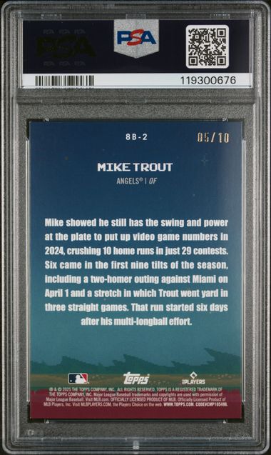 Mike Trout 2025 Topps Celebration 8-Bit Ballers black #'d 05/10 PSA 9