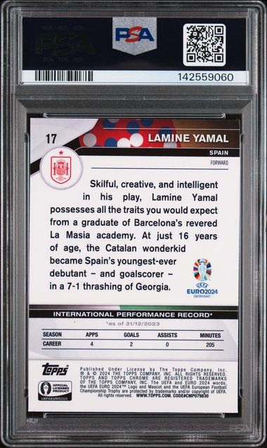 Lamine Yamal 2024 Topps Chrome UEFA Euro National Debut PSA 10