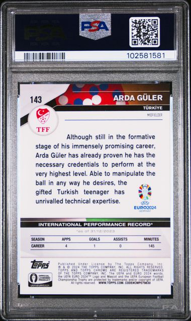 Arda Guler 2024 Topps Chrome UEFA Euro Hero Variation PSA 10