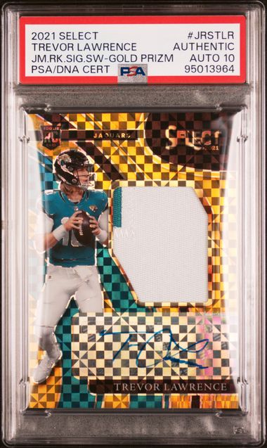 Trevor Lawrence 2021 Panini Select Jumbo Rookie Signature Swatches Gold Prizm #'d 06/10 PSA Authentic / Auto 10