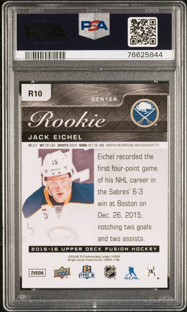 Jack Eichel 2015 Upper Deck Fusion Epack Rookie Achievement R10 Black PSA 10