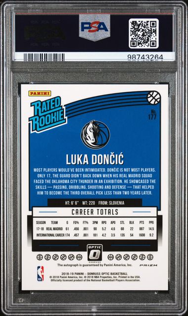 Luka Doncic 2018 Panini Donruss Optic Rookie Autograph Holo PSA 9