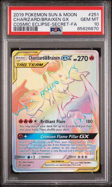 Charizard & Braixen GX Pokémon Sun & Moon Cosmic Eclipse Rainmbow Secret Rare 