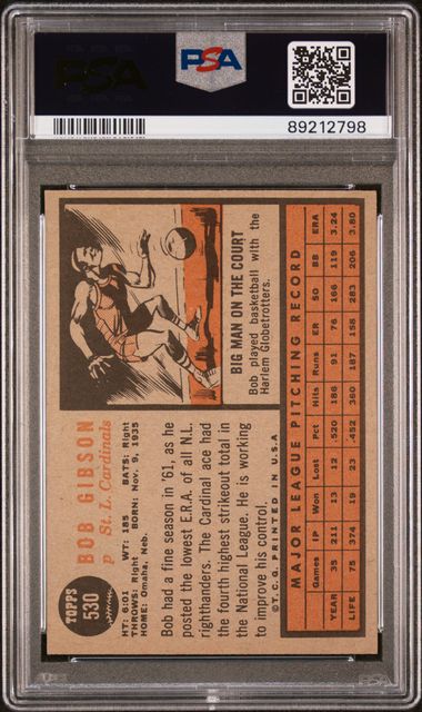 Bob Gibson 1962 Topps #530 PSA 5
