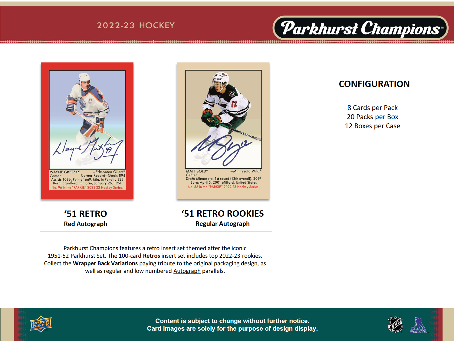 2022-23 Upper Deck Parkhurst Champions Hockey Hobby 12 Box Case [Contact Us To Order}