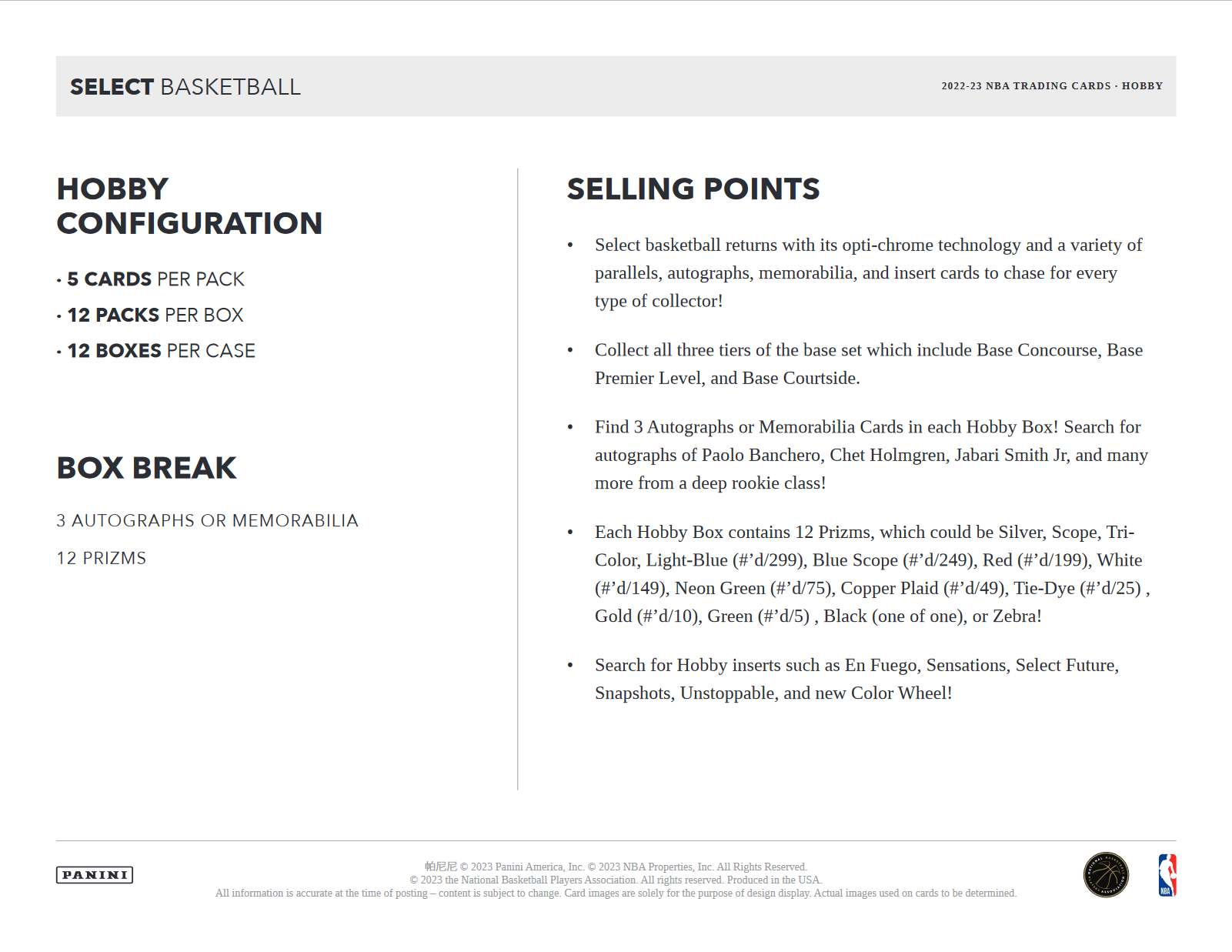 2022-23 Panini Select Basketball Hobby 12 Box Case