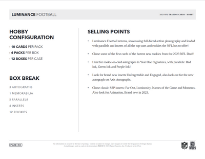 2023 Panini Luminance Football Hobby 12 Box Case