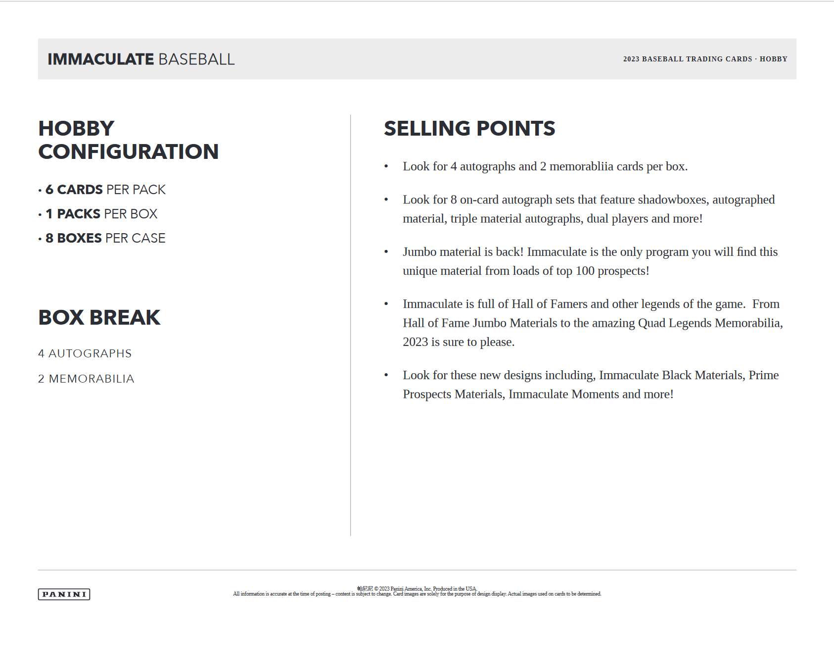 2023 Panini Immaculate Baseball Hobby Box